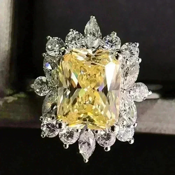 🔥925 Silver Plated Natural Citrine Flower Shaped Ring, GPMB1549 - Picture 2 of 3